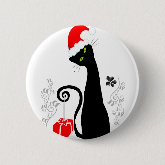 Modern kerstKat Ronde Button 5,7 Cm (Voorkant)