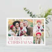Modern Kerstmis 4 Foto Collage Feestdagenkaart (Staand voorkant)