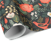 Modern Kerstmis Bloemen Vogel Patroon Cadeaupapier (Rol Hoek)