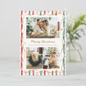 Modern Kerstmis Coquette Strikpatroon 3 Foto Feestdagenkaart (Staand voorkant)