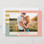 Modern Kerstmis Eén Foto Met Strepen Feestdagenkaart (Voorkant)