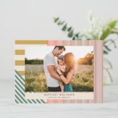 Modern Kerstmis Eén Foto Met Strepen Feestdagenkaart (Staand voorkant)