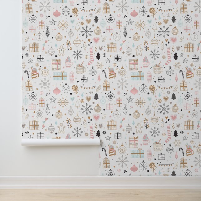 Modern Kerstmis Feestelijk Vakantiepatroon Behang (Applicatie)