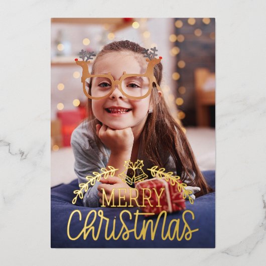 Modern Kerstmis Foto Folie  Folie Feestdagenkaart (Voorkant)