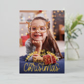 Modern Kerstmis Foto Folie  Folie Feestdagenkaart (Staand Voorkant)