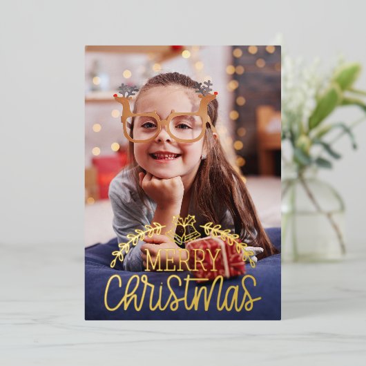 Modern Kerstmis Foto Folie  Folie Feestdagenkaart (Staand Voorkant)
