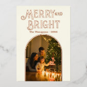 Modern Kerstmis Foto met Ivoor & Roségoud Folie Feestdagenkaart (Voorkant)