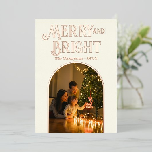 Modern Kerstmis Foto met Ivoor & Roségoud Folie Feestdagenkaart (Staand Voorkant)