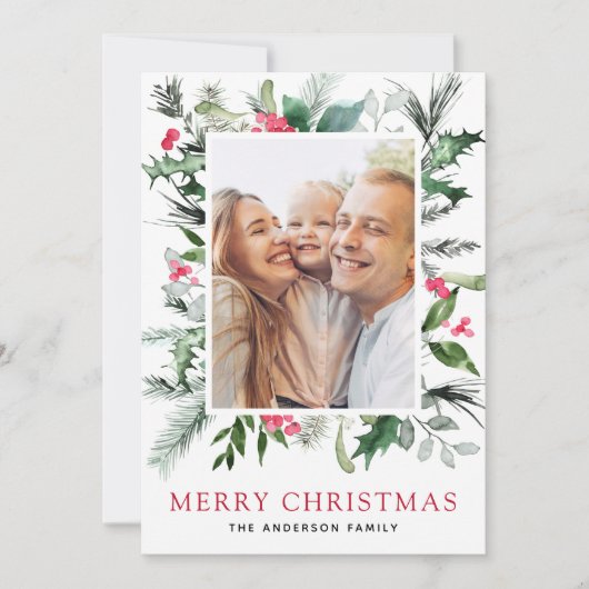 Modern Kerstmis foto minimalistisch script Feestdagenkaart (Voorkant)