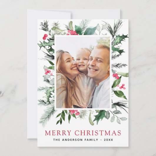 Modern Kerstmis foto minimalistisch script Feestdagenkaart (Voorkant)