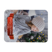 Modern Kerstmis Foto / rode lint sterren Magneet (Horizontaal)