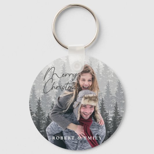Modern Kerstmis Foto Script Sleutelhanger (Voorkant)