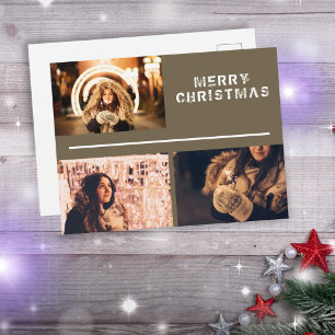 Modern Kerstmis fotocollage met 3 foto's Briefkaart