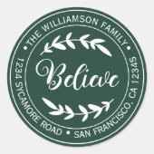 Modern Kerstmis Geloof Retouradres Groen Ronde Sticker (Voorkant)