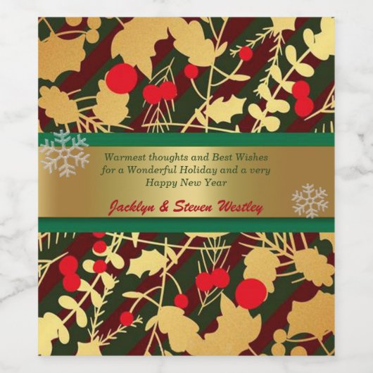 Modern, Kerstmis, Goud, Groen Rood, Aangepast Wijn Etiket (Enkel label)