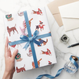 Modern Kerstmis Honden Patroon Cadeaupapier