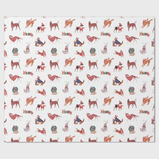 Modern Kerstmis Honden Patroon Cadeaupapier (Vlak)