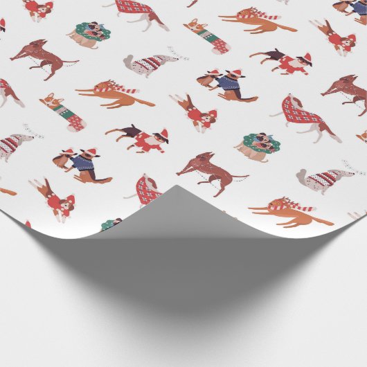 Modern Kerstmis Honden Patroon Cadeaupapier (Hoek)