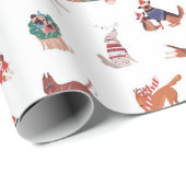 Modern Kerstmis Honden Patroon Cadeaupapier (Rol Hoek)