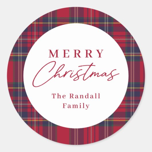 Modern Kerstmis in Plaid Ronde Sticker (Voorkant)
