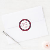 Modern Kerstmis in Plaid Ronde Sticker (Envelop)