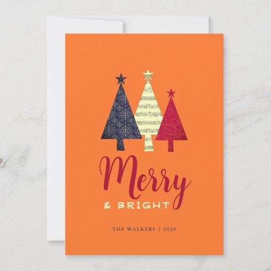 Modern Kerstmis Merry and Bright Feestdagenkaart (Voorkant)