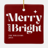 Modern Kerstmis Merry And Bright Keramisch Ornament (Achterkant)