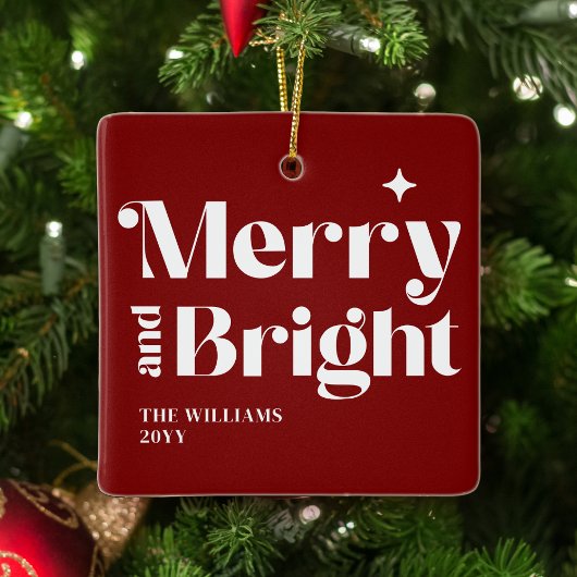 Modern Kerstmis Merry And Bright Keramisch Ornament
