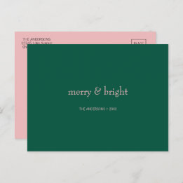 Modern Kerstmis Merry & Bright Groen & Roze  Feestdagenkaart