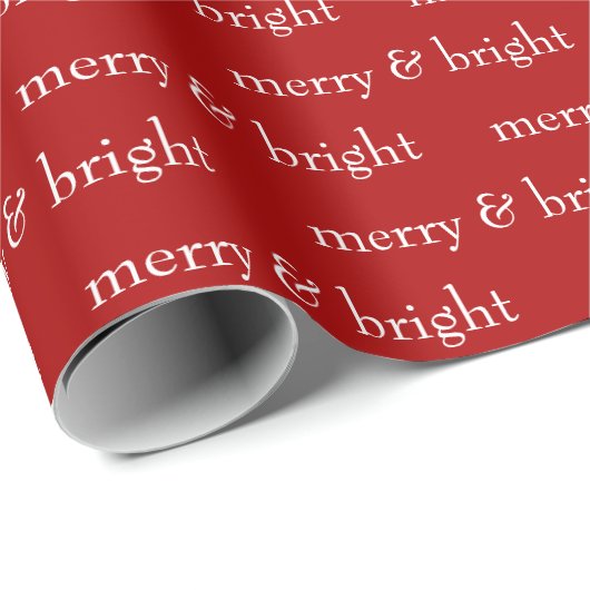 Modern Kerstmis Merry & Bright Rood Cadeaupapier (Rol Hoek)