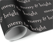 Modern Kerstmis Merry & Bright Roze Zwart Cadeaupapier (Rol Hoek)