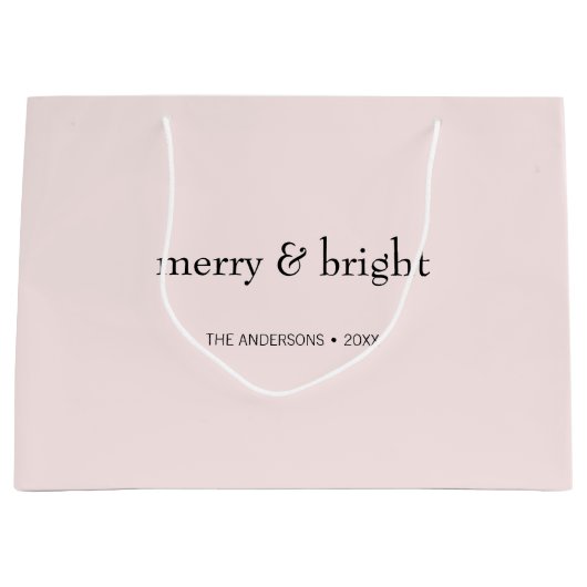 Modern Kerstmis Merry & Bright Roze Zwart Groot Cadeauzakje (Voorkant)
