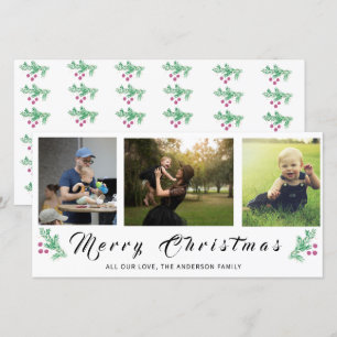 Modern Kerstmis met Dennenaald en 3-Foto Collage Feestdagenkaart