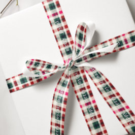 Modern Kerstmis met Schotse Ruit | Gelukkig Vrolij Grosgrain Lint