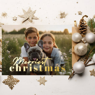 Modern Kerstmis Minimaal 1 Foto Elegant Folie Feestdagen Briefkaart