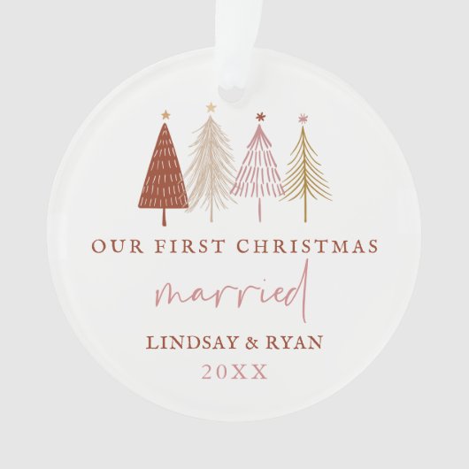 Modern Kerstmis Na Onze Trouwdag Jonggehuwd Ornament (voorkant)