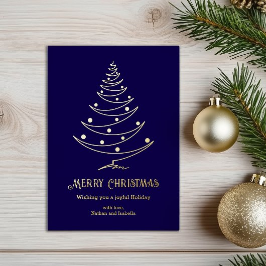 Modern Kerstmis Navy Blauw Goud  Folie Feestdagenkaart