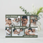 Modern Kerstmis Nieuwjaar Zes Fotocollage Groen Feestdagenkaart (Staand voorkant)