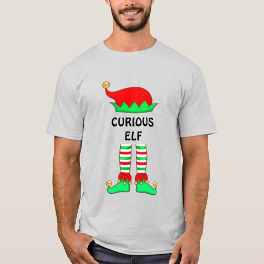 Modern Kerstmis Nieuwsgierig Elf T-Shirt (Voorkant)