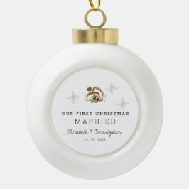 Modern Kerstmis Ons Eerste Getrouwd  Keramische Bal Ornament
