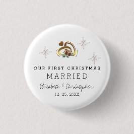 Modern Kerstmis Onze Eerste Getrouwd Vakantie Ronde Button 3,2 Cm
