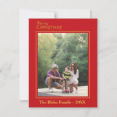 Modern Kerstmis Rood Goud Familie Foto Notitiekaartje (Voorkant)