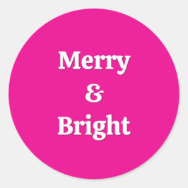 Modern Kerstmis Roze Merry & Bright Ronde Sticker