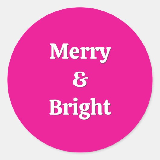 Modern Kerstmis Roze Merry & Bright Ronde Sticker (Voorkant)