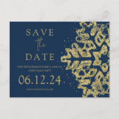 Modern Kerstmis Save The Date Gold Glitter Navy Aankondigingskaart (Voorkant)