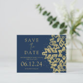 Modern Kerstmis Save The Date Gold Glitter Navy Aankondigingskaart (Staand voorkant)