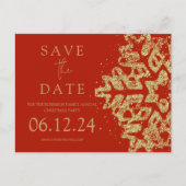 Modern Kerstmis Save The Date Gold Glitter Rood Aankondigingskaart (Voorkant)