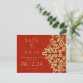 Modern Kerstmis Save The Date Gold Glitter Rood Aankondigingskaart (Staand voorkant)