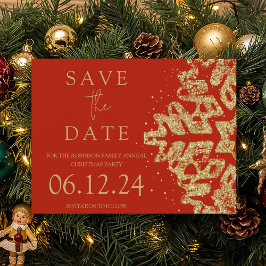 Modern Kerstmis Save The Date Gold Glitter Rood Aankondigingskaart