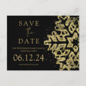 Modern Kerstmis Save The Date Gold Glitter Zwart Aankondigingskaart (Voorkant)